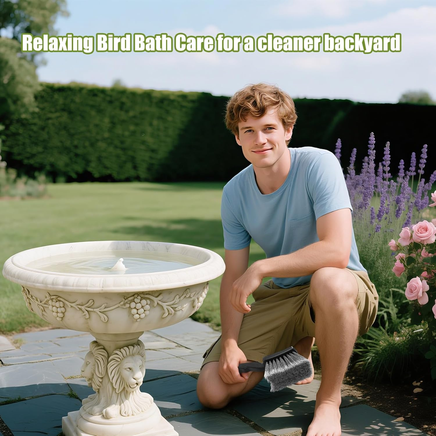 Bird Bath Brush, Black Animal Bath Cleaner with PVC Bristles and Ergonomic Plastic Handle Easy to Use Birdbath Accessories for Bird Feeder Outdoor Cleaning image number 5