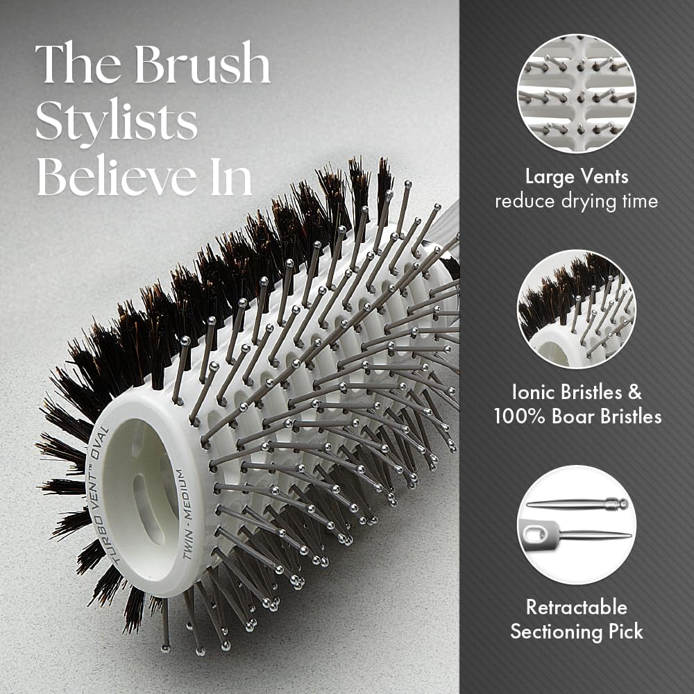 Olivia Garden Turbo Vent Oval Twin & 100% Boar Hair Brush CIOVL-TWINMD (Twin Medium)