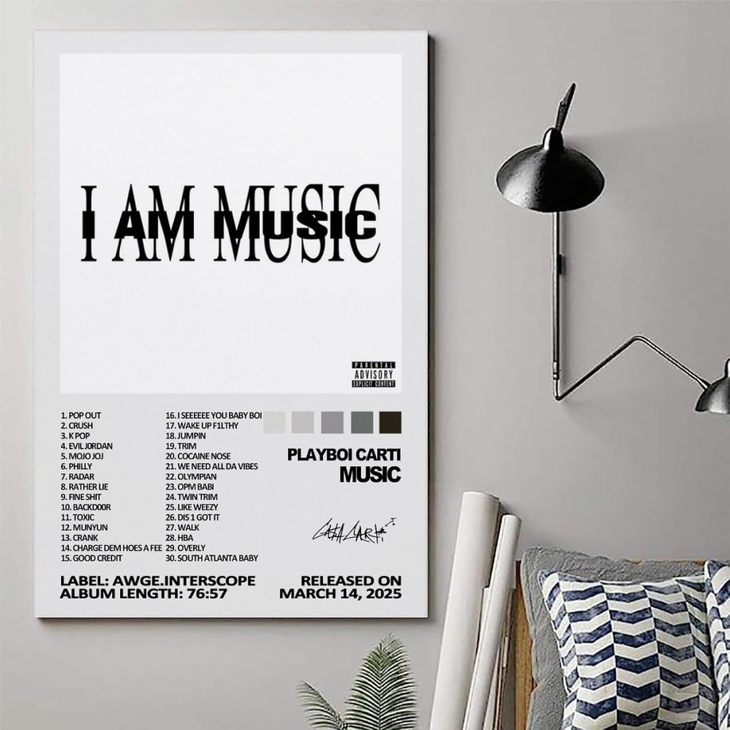 Music Playboi Album Carti Poster Poster Canvas Painting Wall Art Picture Home Decor Print for Bedroom Living Room Dorm Study Bar Office 08X12Inch(20X30Cm) image number 4