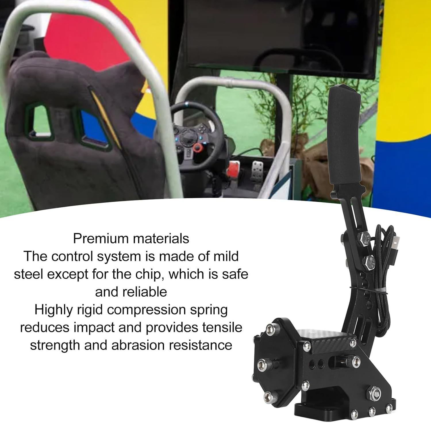 PC Racing Game USB Handbrake 16Bit for G27 G29 G920 G923 T500 T300 FANATECOSW LFS Dirt Rally with Adjustable Height (Black) image number 4