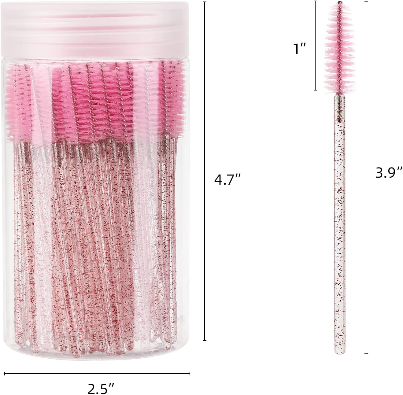 100 Pcs Disposable Mascara Wands, Lash Brushes with Container, Crystal Eyebrow Spoolies Brush for Eyelash Extensions (Pink, Hotpink) image number 1