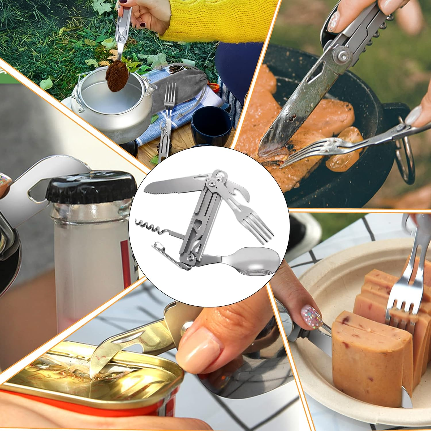 Camping Cutlery Folding Cutlery, Detachable Cutlery on the Go, Stainless Steel Folding Cutlery Set, 5 in 1 Multifunctional Travel Cutlery for Camping, Outdoor image number 5