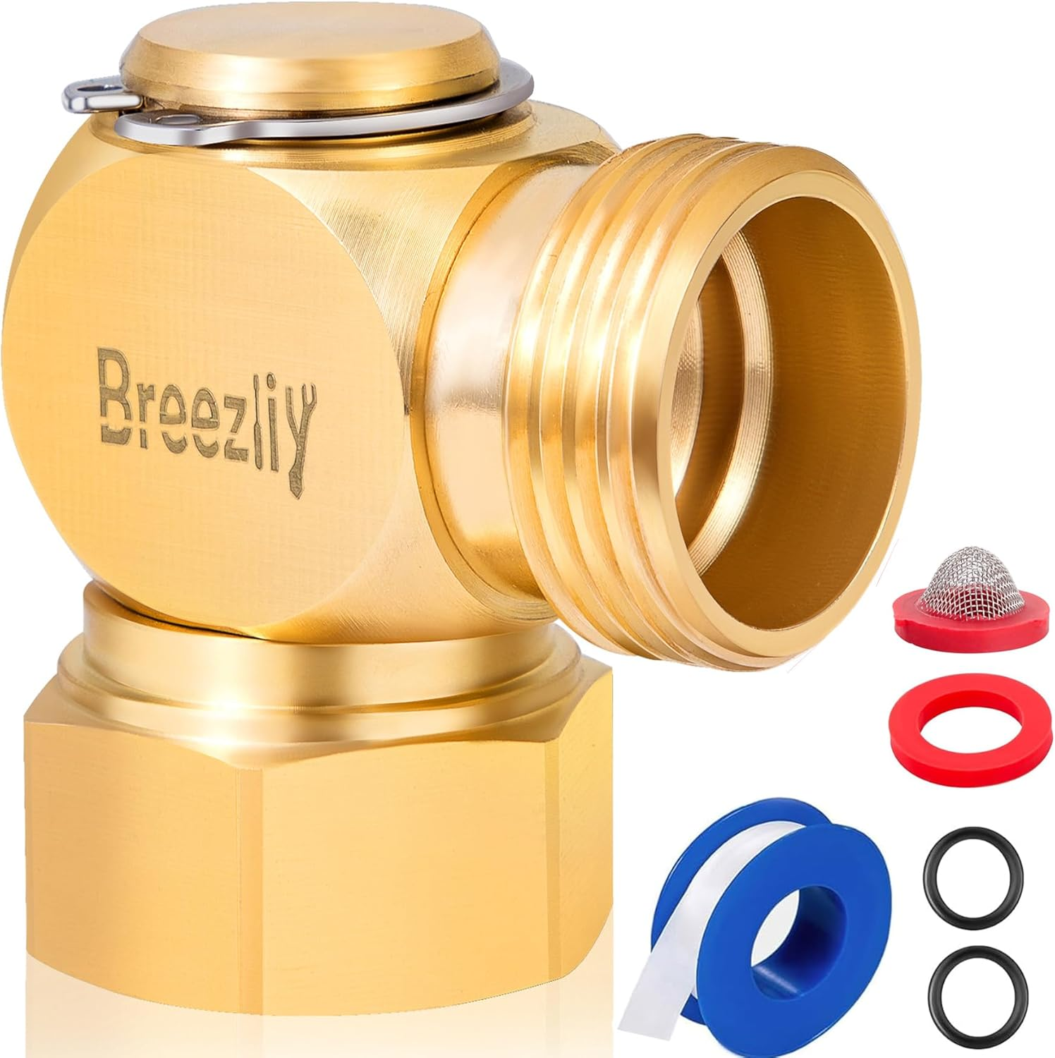 Garden Hose Swivel Elbow Connector 90 Degree Solid Brass Pipe Fittings,Brass Replacement Part Swivel,Hose Kink Protector（1Pc） image number 2