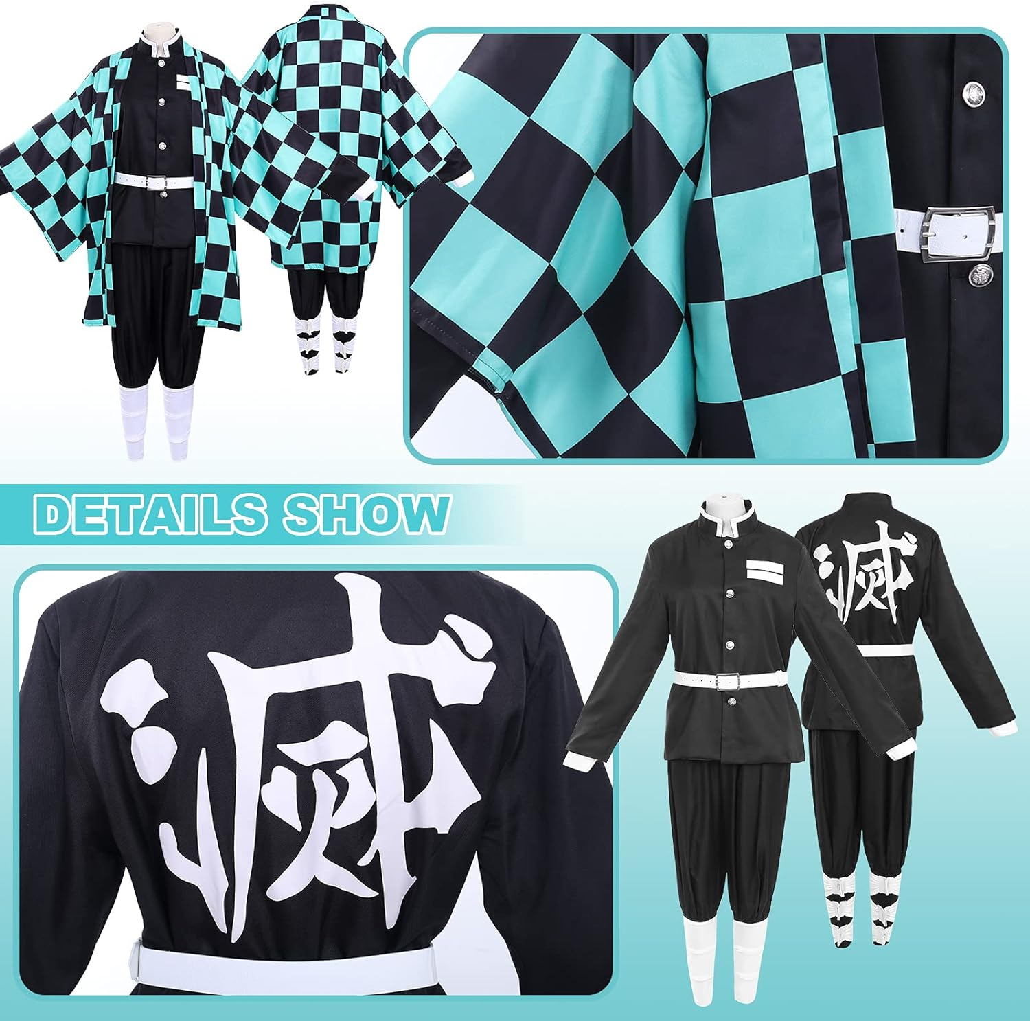 Anime Cosplay Costume,Black Green Japan Kimono,Unisex Adult Cloak Jacket Uniform Outfit,Kimono Halloween Cosplay Anime Outfit Adult Coat Costume image number 6