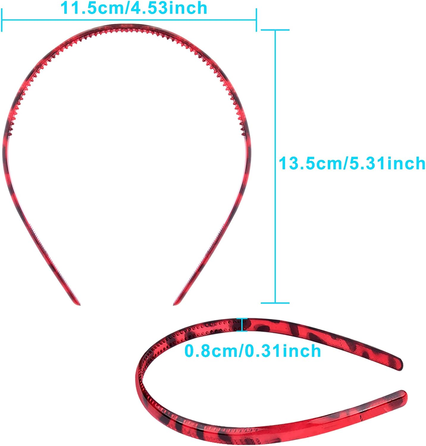 Duufin 30 Pieces Plastic Headbands, Thin Plain Plastic Headband with Teeth, Colorful Plain Headbands 0.8Cm, for Girls and Women, 30 Colors image number 4