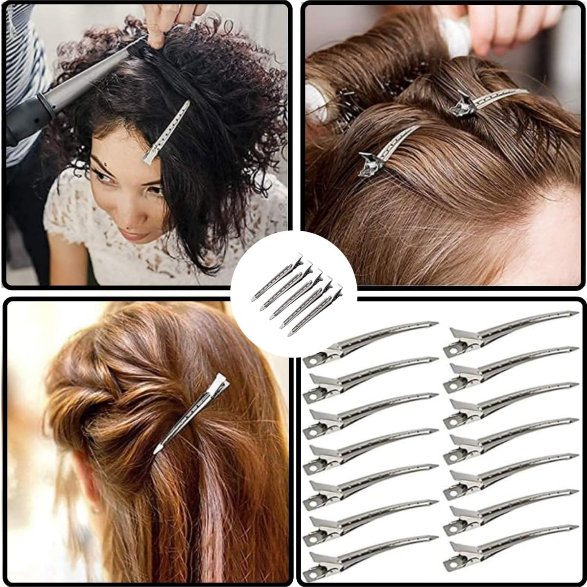 Guoguiming 40 Pcs Metal Duck Billed Hair Clips,For Hair Styling, Cutting, Blow Drying & Makeup - Ideal for Home and Salon Use, Silver（9Cm） image number 5