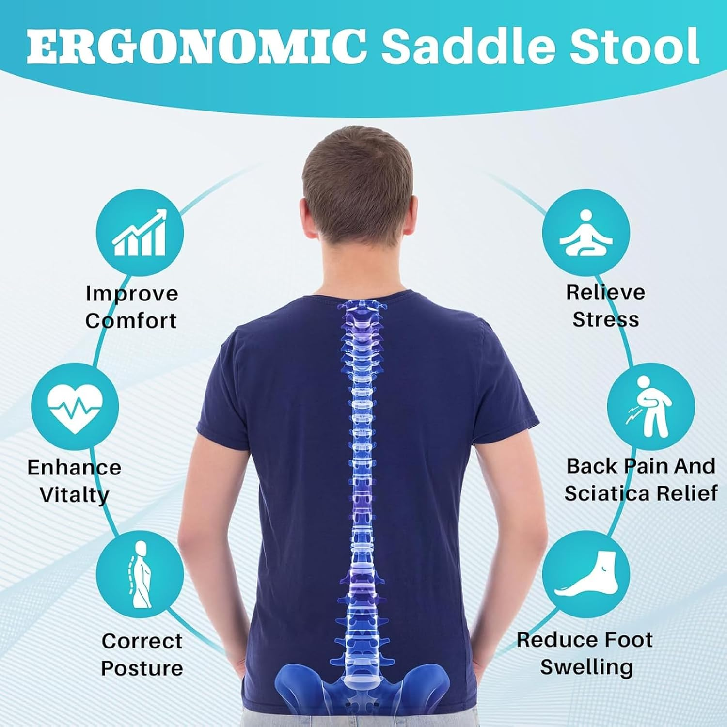 Rolling Stool Chair PU Leather Height Adjustable Swivel Drafting Work SPA Shop Medical Salon Stools with Wheels Office Chair,Black image number 2