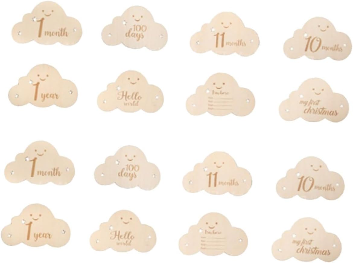 Cloud Shaped Wooden Announcement Cards Monthly Photo Markers for Newborn Milestones Double Sided Discs for Documenting Growth Journey Durable and Adorable Keepsake image number 5