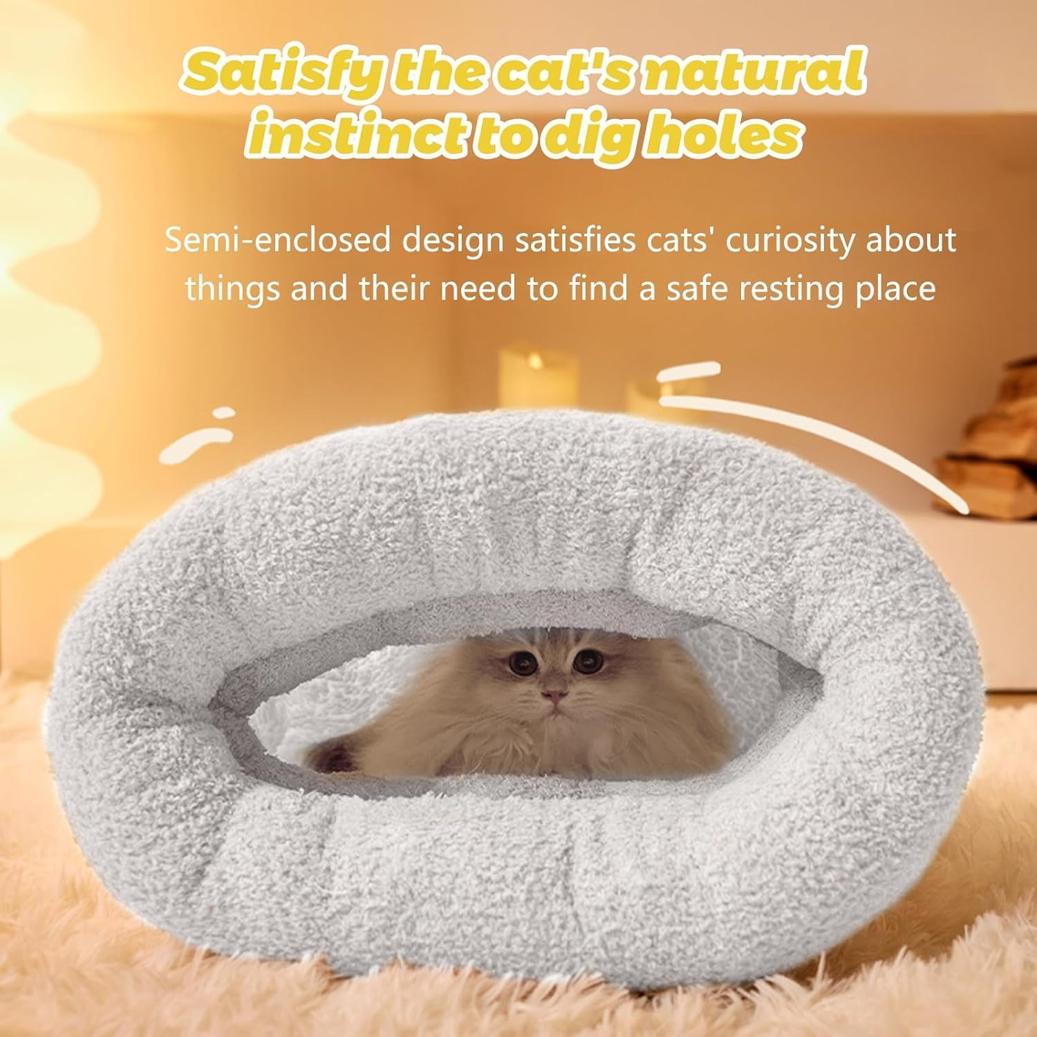Cat Sleeping Bag Bed, Winter Warm Cat Sleeping Beds for Indoor Cats, 360&deg;Soft Plush Cat Sack Self Warm Cat Bed Cave, Comfortable Pet Snuggle Sack (M) image number 5