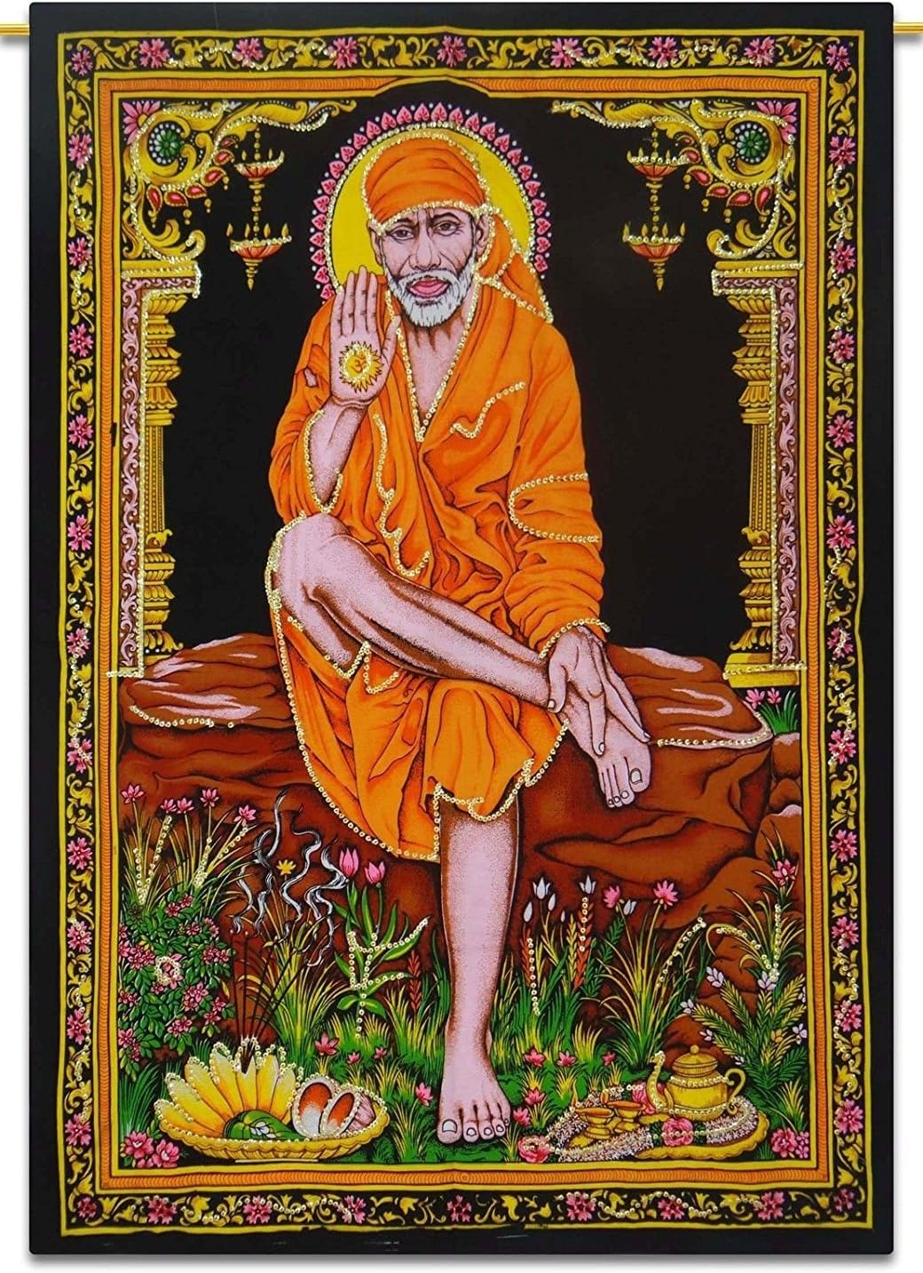 Sophia-Art Krishna Tapestry Unique Laxmi Work Shiva Radha Handmade God Cotton Buddha Sequin Wall Beautiful Poster Multi Arjun Hanging Ram Ethbic Poster Indian Poster (Ram Parivaar) - 100 Pcs Lot image number 4