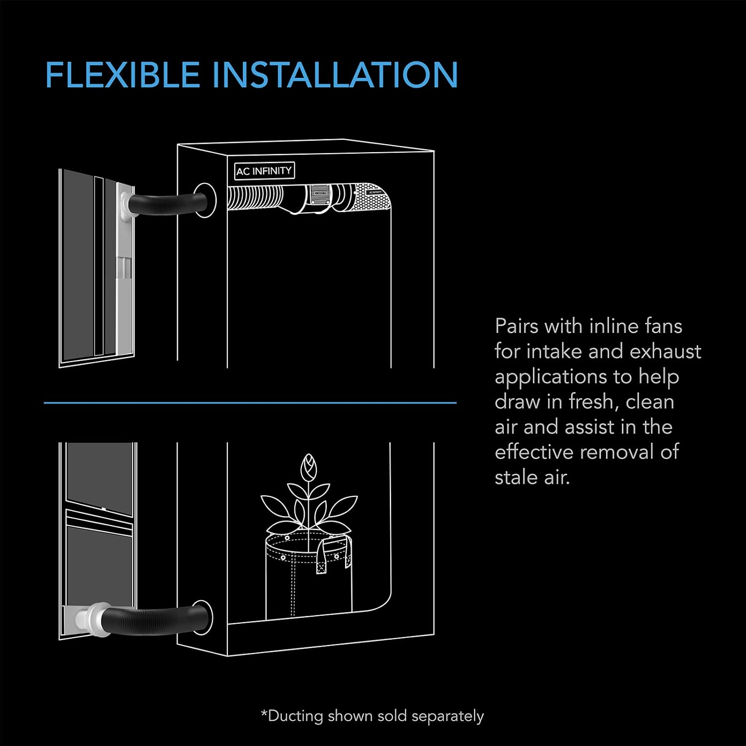 AC Infinity Window Duct Kit, Universal Vent Port for 4&rdquo; and 6&rdquo; Inline Fans, Window Vent Kit Fit with HVAC Ducting, Hoses, Duct Fans, Air Conditioner, and Dryer in Homes, Grow Tents, and Grow Rooms image number 1