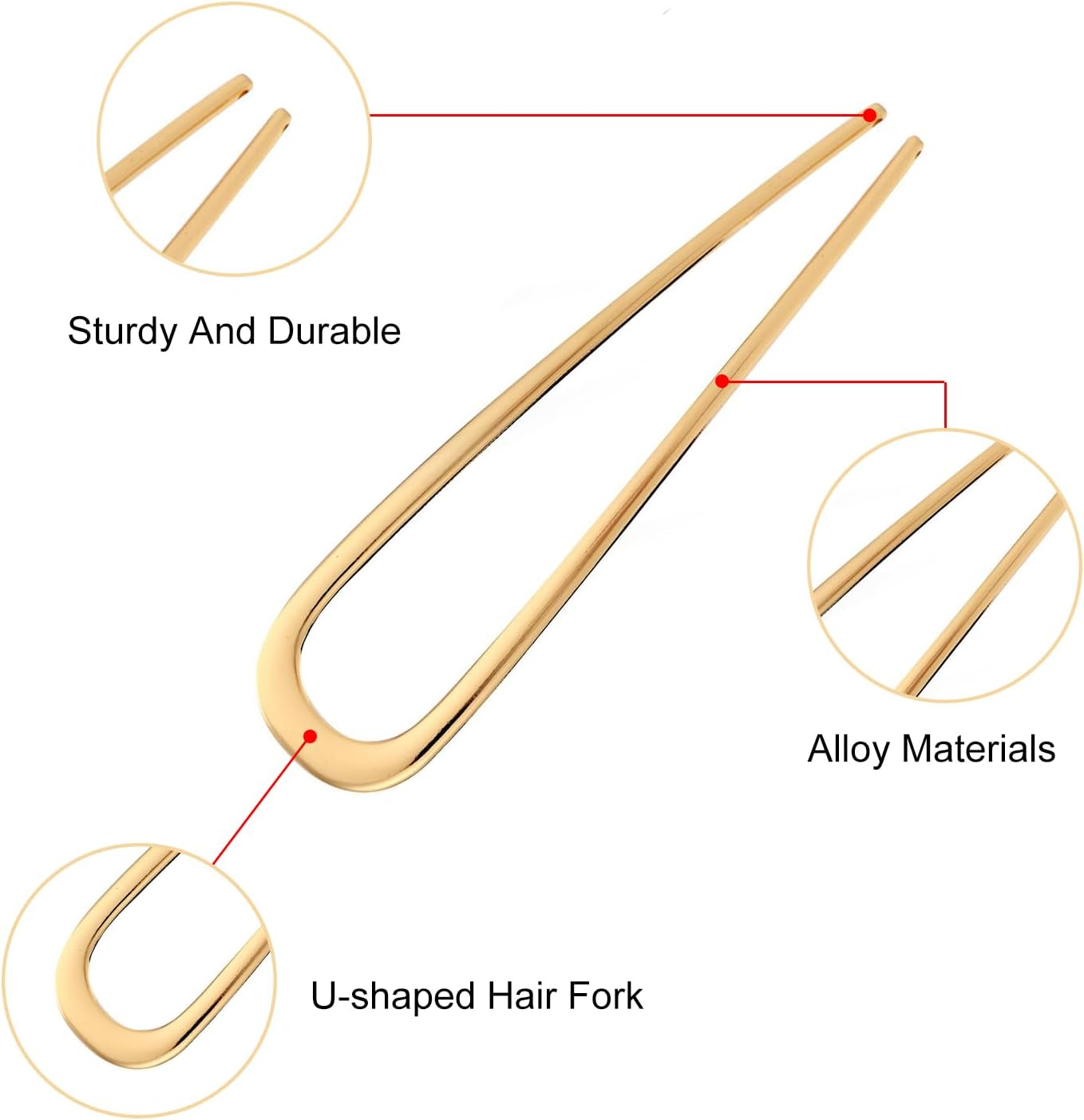 Icovalescent Pack of 3 French Hair Pin, French Twist Hair Pin, U Shaped Hair Pins Hair Sticks Hair Forks for All Hair Types of Women and Girls Styling Hair Accessories (Gold, Black and Silver)