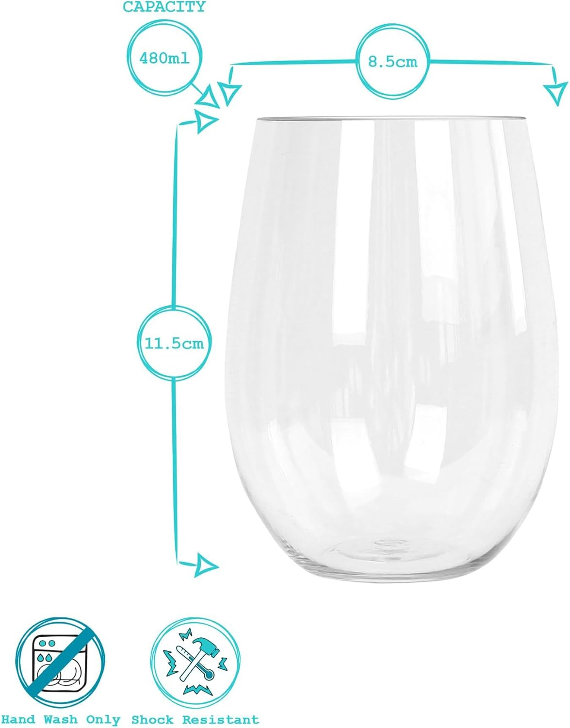 Argon Tableware Reusable Plastic Glasses - 480Ml - Pack of 12 - Stemless Wine Glasses - Clear Cocktail Champagne Tumbler Drinking Cups for Garden, Parties, Weddings, BBQ and Picnic image number 2