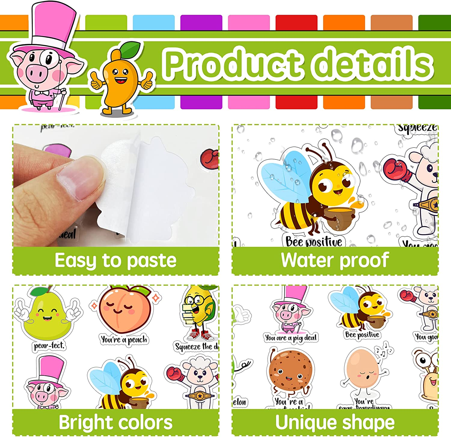 600 Pieces Fun Teacher Stickers for Kids Reward Punny Motivational Sticker Positive Pun Cartoon Animal Fruit Stickers Cute Incentives for Kids Teacher Classroom School image number 5