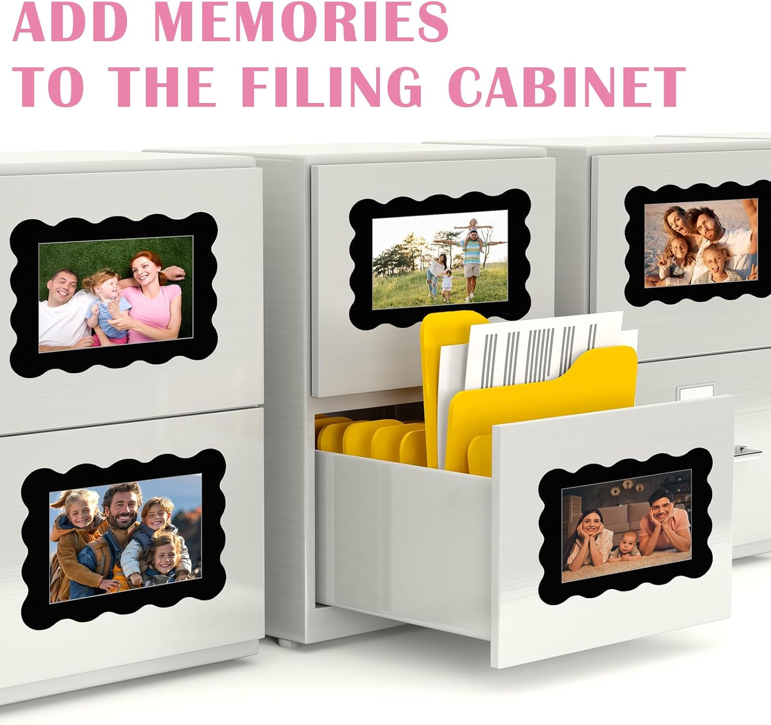 Kingdder 12 Pcs Scalloped Magnetic Picture Frame for Refrigerator 4 X 6 Black Reusable Picture Frame Magnets Decorative Photo Holders for Fridge Home School Office Kitchen Locker Decor image number 2