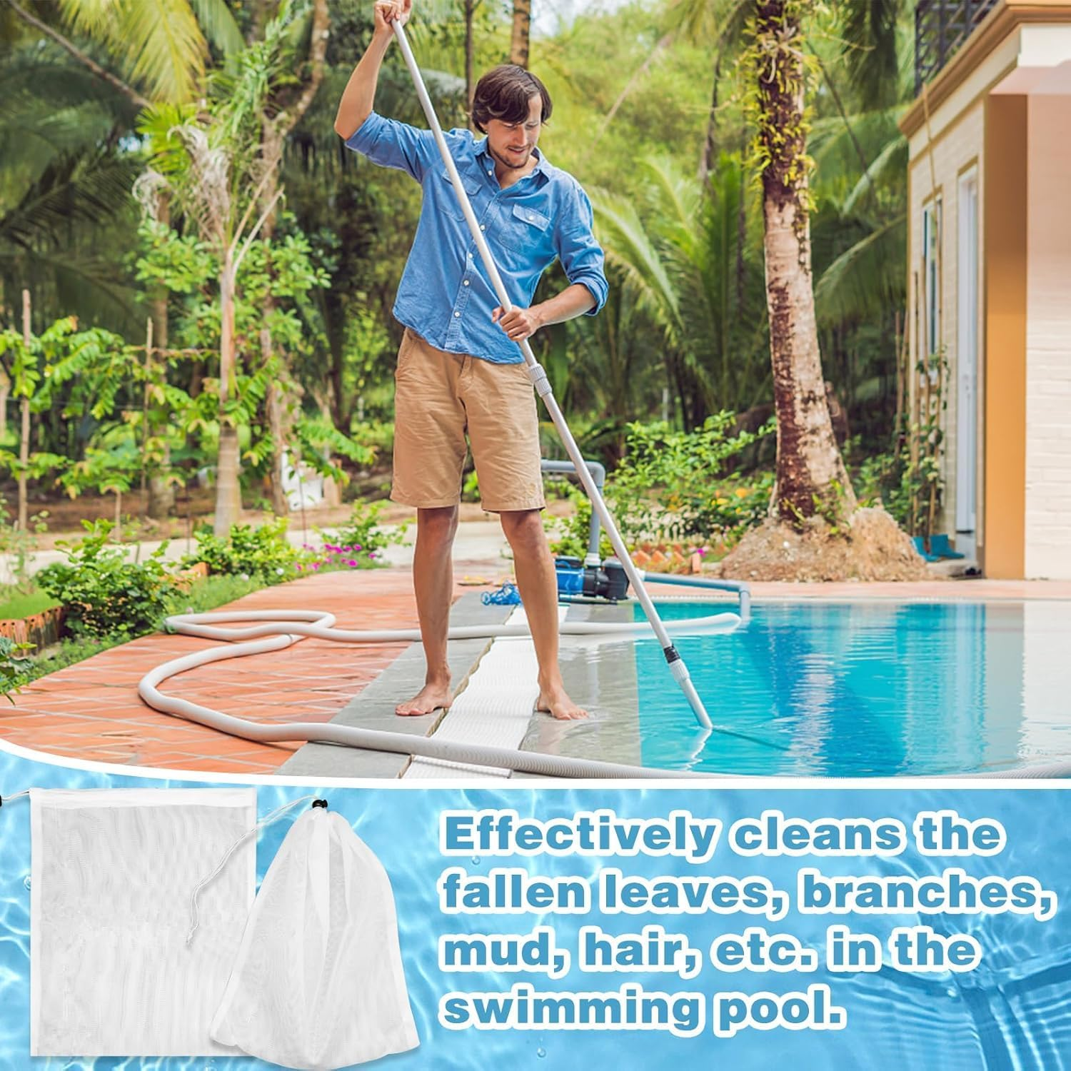 Shuoteng Pool Vacuum Leaf Cleaner Mesh Bags, 6Pcs Vacuum Pool Cleaner Bags Mesh Leaf Bag with Pull and Lock Cord, Fine Mesh Pool Leaf Vacuum Net Bag with Locking Cord image number 4