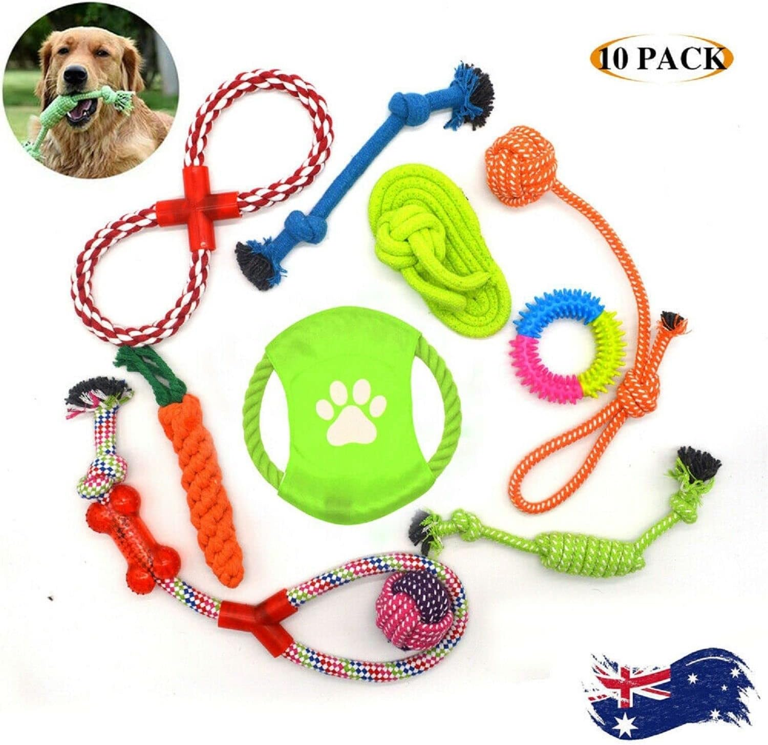 EZONEDEAL 10PC Dog Rope Toys Puppy Braided Rope Toys Set Pet Dog Teeth Cleaning Gift Chew Durable Interactive Cotton Toys Dental Health for Small Dog Playing image number 6