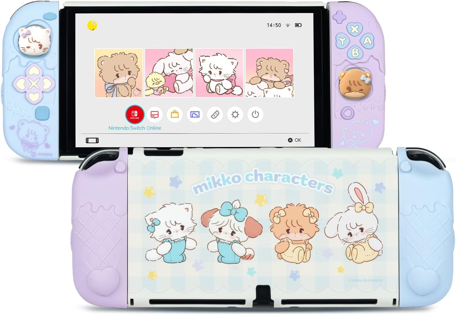 Geekshare Protective Case for Switch Oled,Slim Cover Case Compatible with Switch OLED Separable Soft Silicone Protective Shell for Game Console with 2 Thumb Grip Caps - Mikko Sweet Thoughts