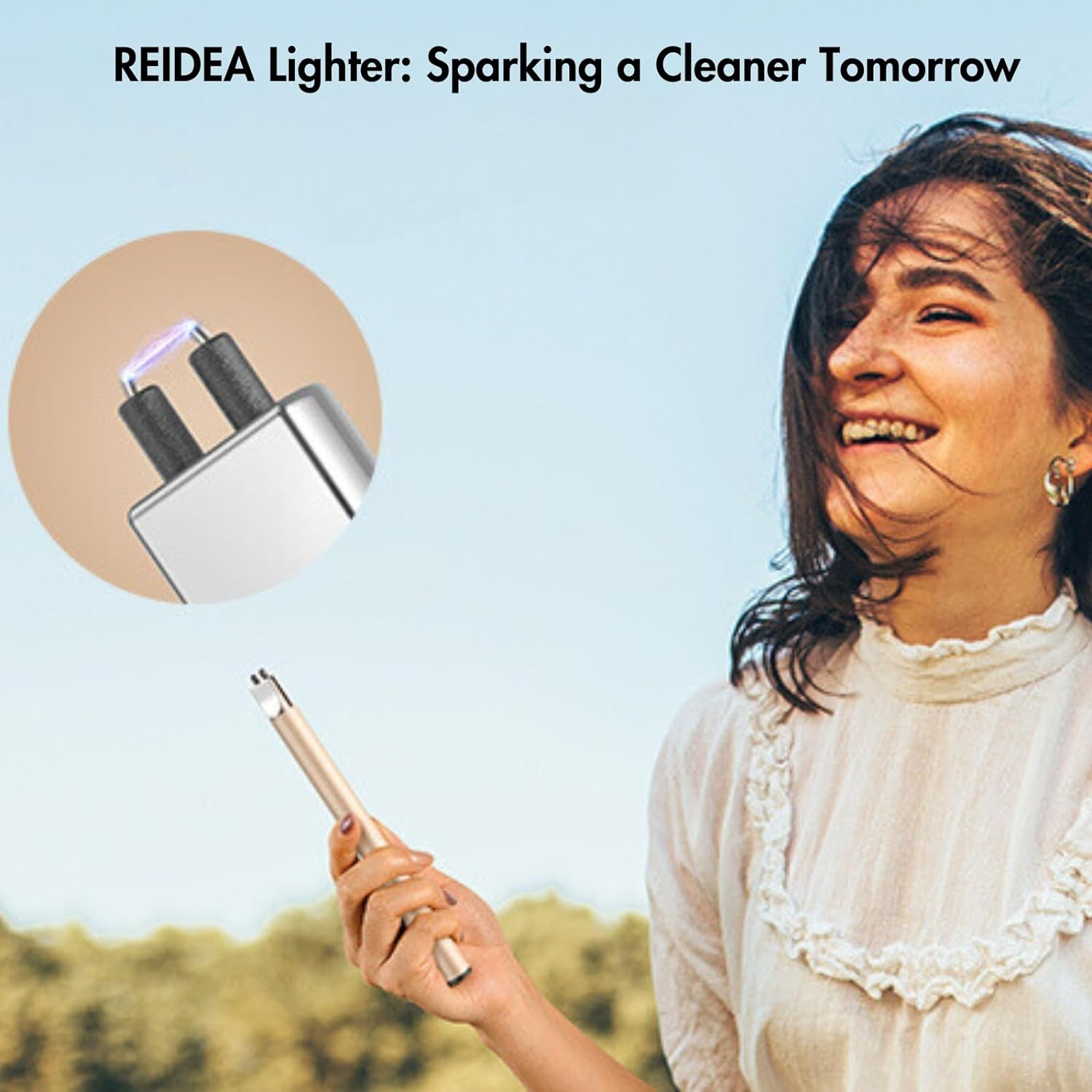 REIDEA Electronic Candle Lighter Arc Windproof Flameless USB Rechargeable Lighter with Safe Protector Button, Safety for Home Kitchen BBQ Camping Stove, USB Cable Included(Gold) image number 5