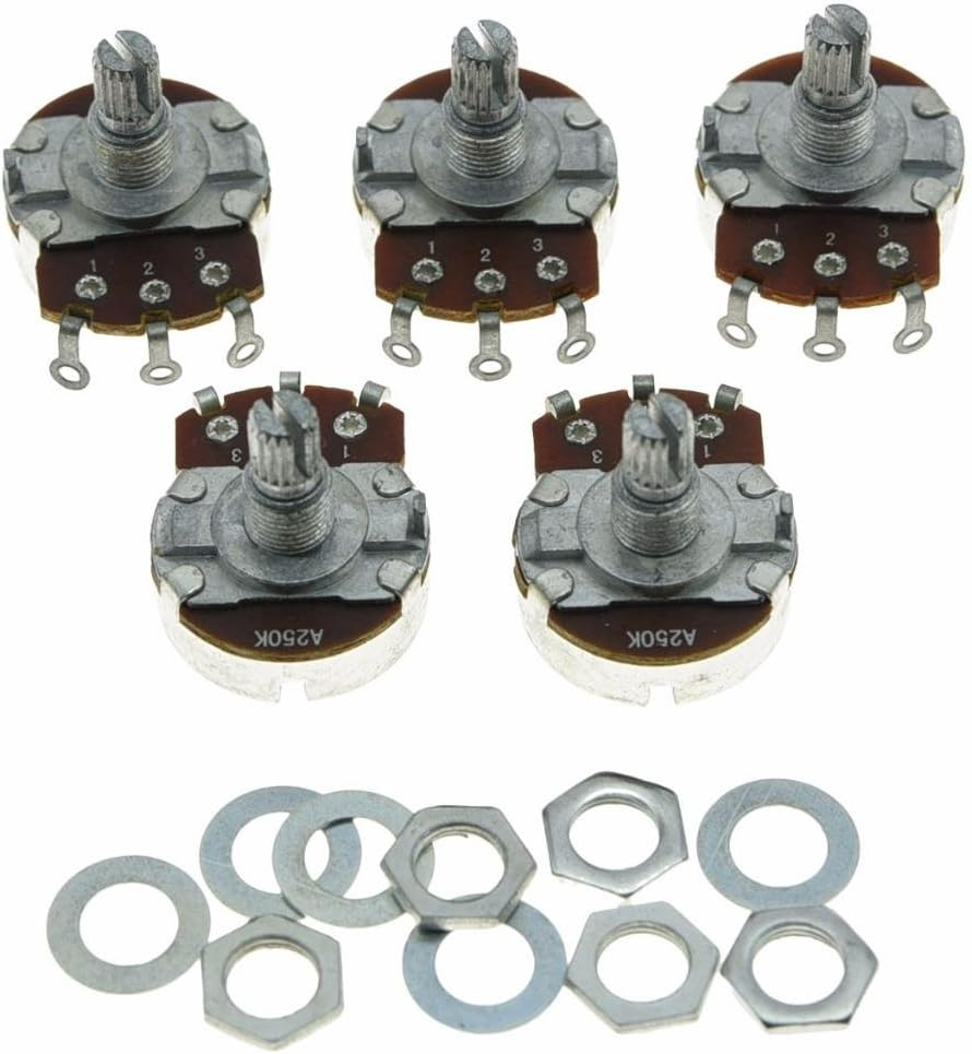 Dopro 5Pcs Linear Guitar Pots Volume 250K Electric Guitar Large Pots 24Mm Base with Short Split Shaft Guitar Potentiometer B250K