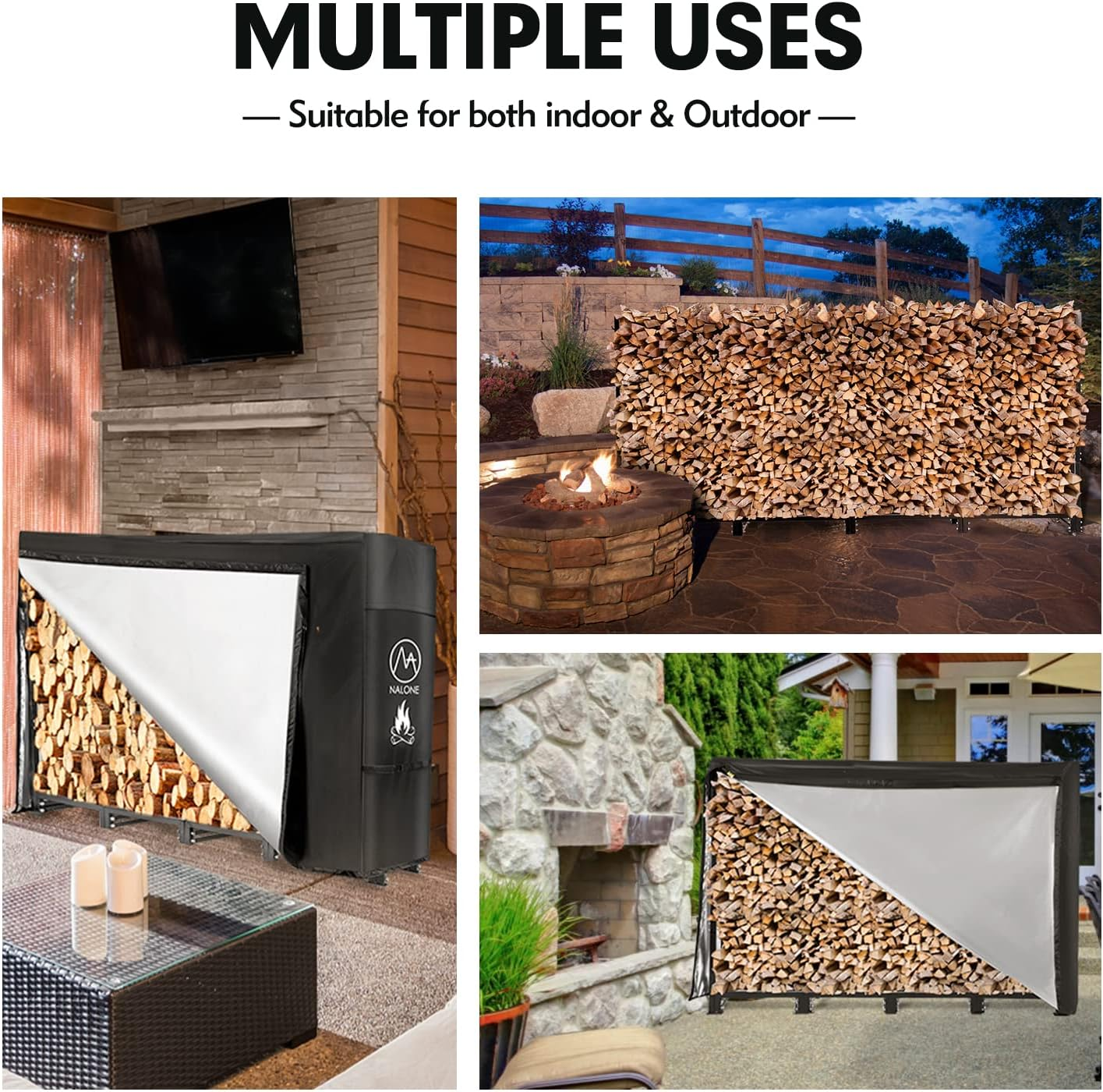 Nalone 8FT Outdoor Firewood Rack with Cover&Carry Bag Heavy Duty Square Strong Stand Rack with Waterproof Cover for Fireplace Fire Pits Wood Pile Storage Holder Lumber Rack image number 3
