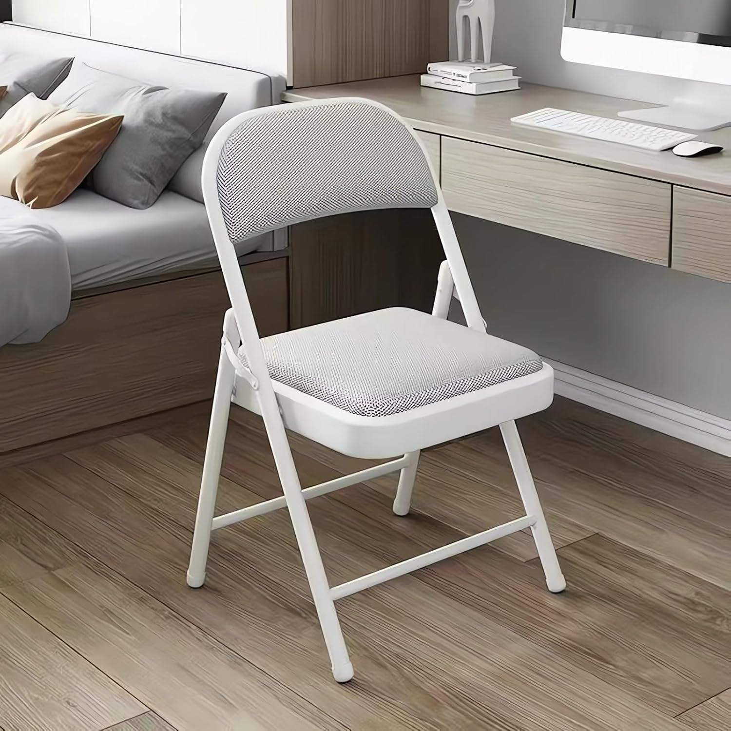 Padded Folding Chair with Mesh Cushion, Multi-Purpose for Home and Office A262 (Grey+White) image number 1