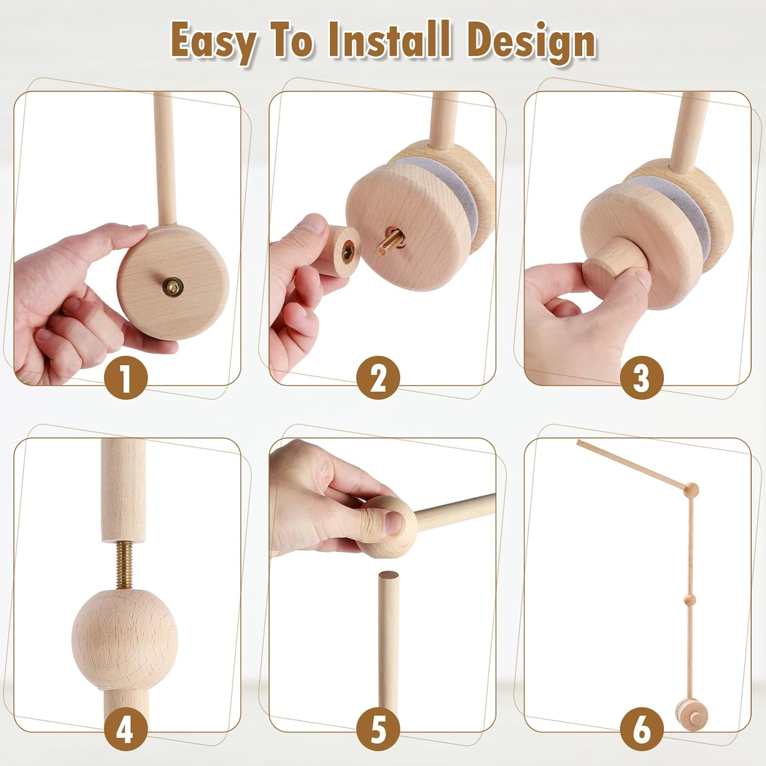 Baby Crib Mobile Arm 27Inch Wooden Crib Mobile Holder with Clockwork Music Box anti Slip Baby Mobile Holder Arm Safe Nursery Baby Mobile Hanger for Crib Baby Bed Nursery Decor image number 5