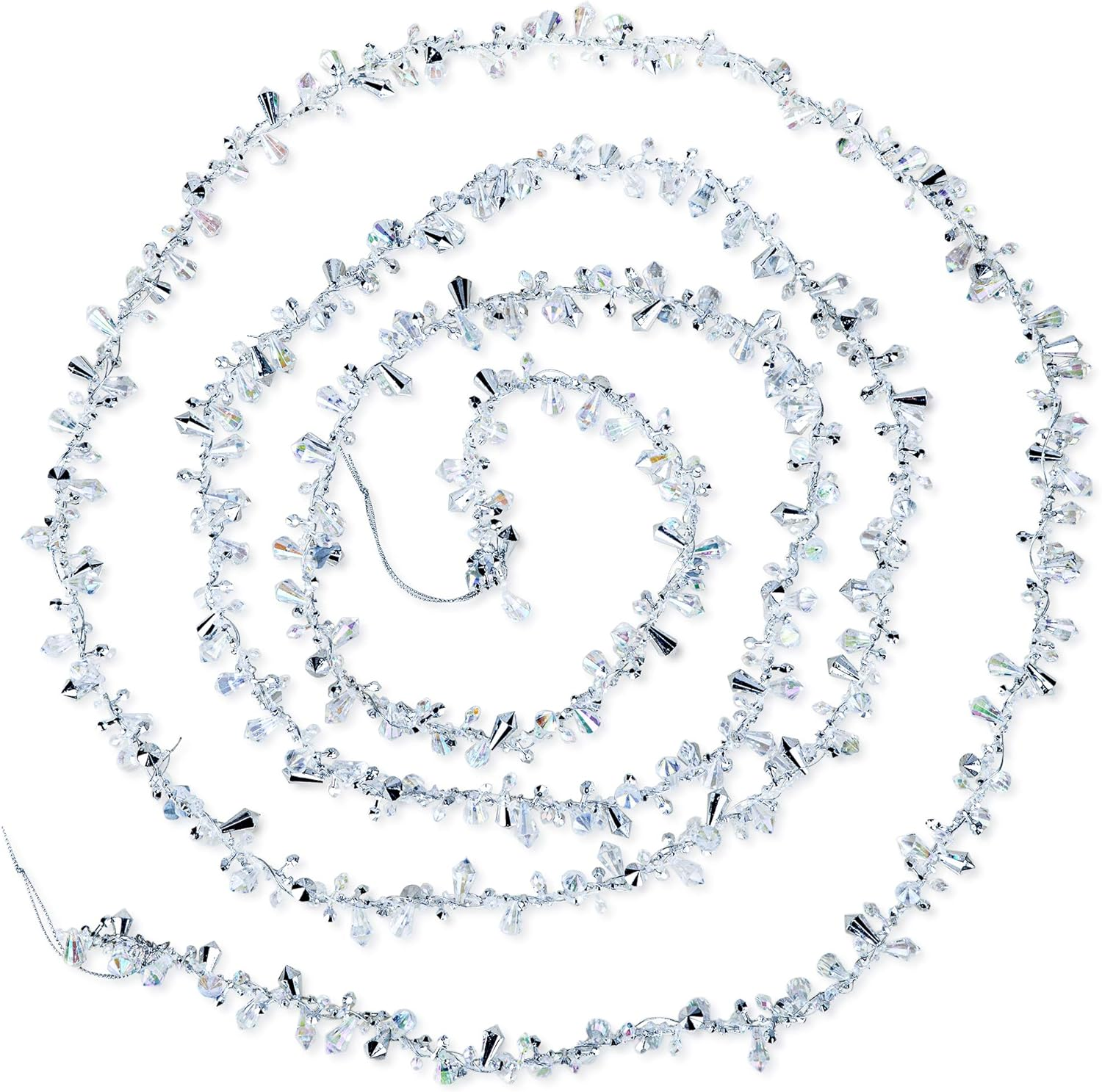 9 Foot Silver & Clear Crystal Acrylic Bead Christmas Garland | Iridescent Christmas Tree Garland Perfect for White Winter Theme Trees | Garland Christmas Decorations for Indoor Use image number 2