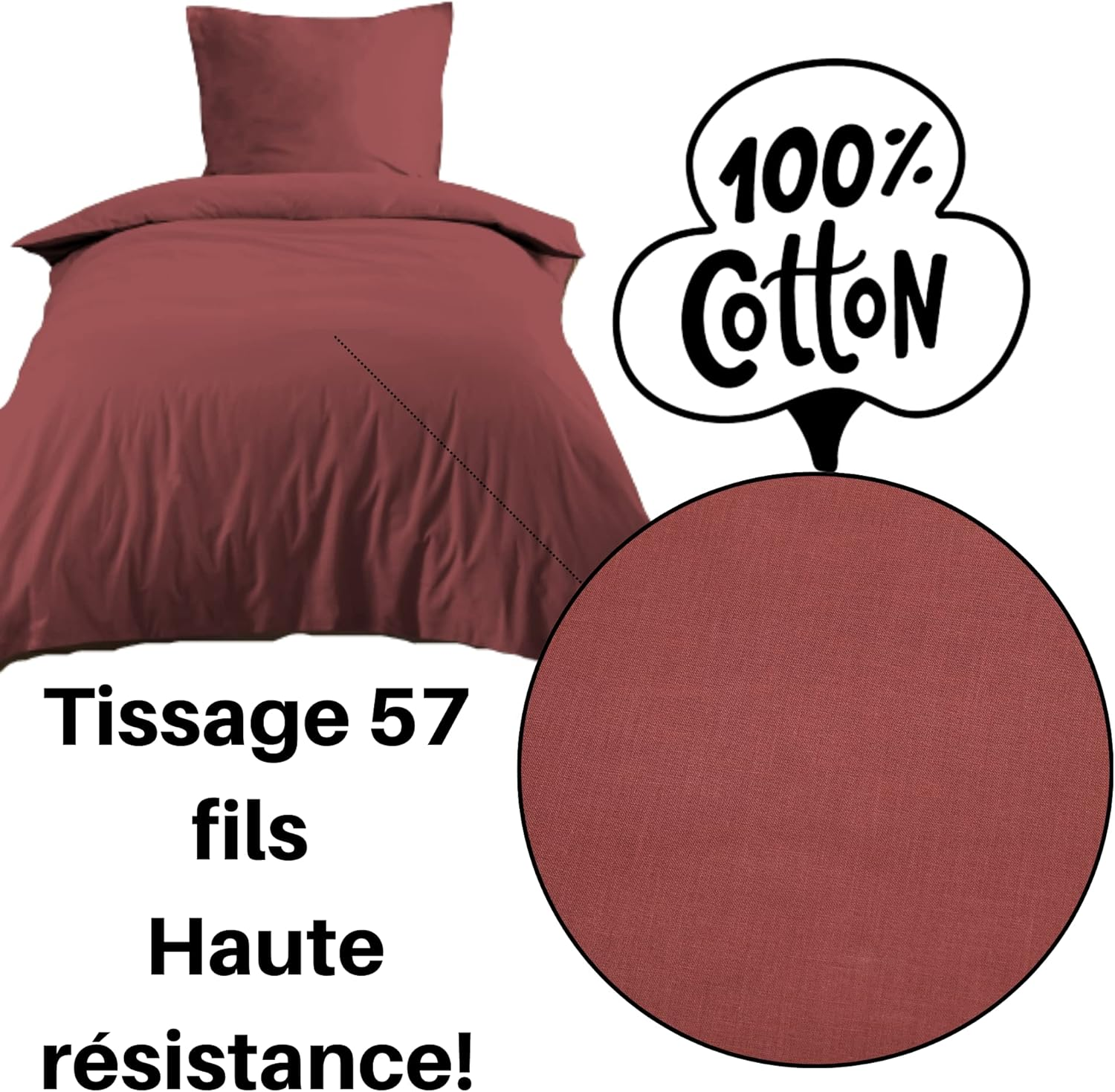 Lovely Casa - Duvet Cover - Size 140 X 200 Cm - 100% Cotton Certified According to Oeko-Tex - Grenache Colour - Eden Model - Bed Linen for Home - Soft and Comfortable - Ideal for Single Bed - Unisex