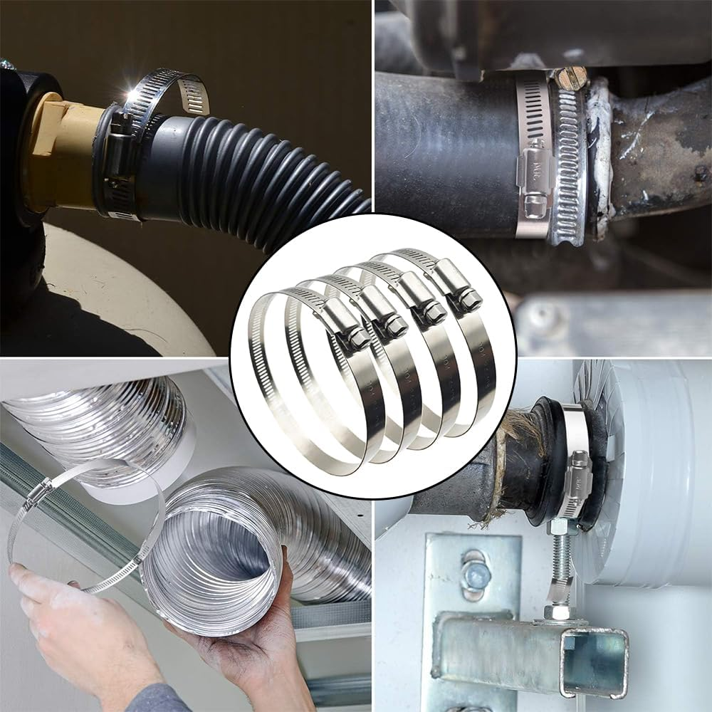 4 Pack 304 Stainless Steel Duct Clamp Worm Gear Adjustable 78Mm-101Mm Hose Clamp,Pipe Clamp Dryer Vent Clamp Thumb Screw Clamps for Plumbing,Mechanical