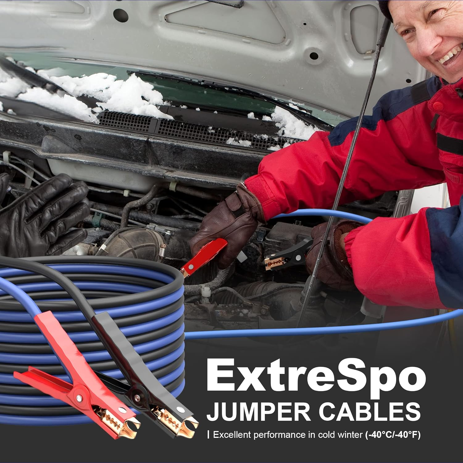 EXTRESPO Heavy Duty Jumper Cables - 4 Gauge 20 Feet 600Amp Automotive Booster Cables for Car Battery, for Car, SUV and Trucks, Jumper Cables Kit with Carry Bag, Gloves, Brushes (4Gauge &times; 20Ft)