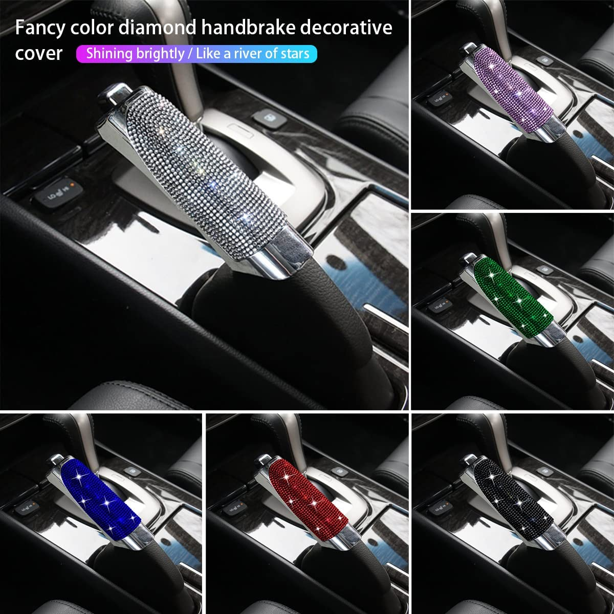 BELOMI Car Handbrake Cover, Bling Crystal Rhinestone Dedicated Side Brake Protective Cover, Diamond Inlaid Car Supplies Lever Cover, Auto Interior Decoration Accessories Universal for Women Girls image number 4