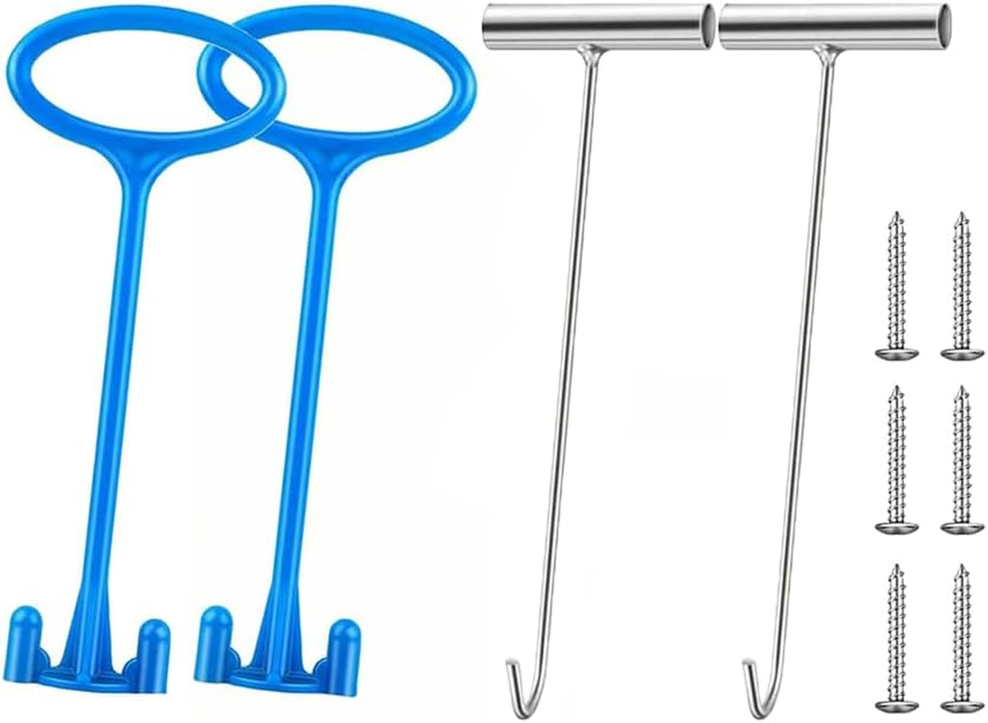 2 Silver Stainless Steel Hook & 2 Blue Skimmer Basket Handle for Inground Pool, Inground Swimming Basket Handle Cleaning Tool for Debris Removal,Keep Hands Clean and Safe Supplies image number 4