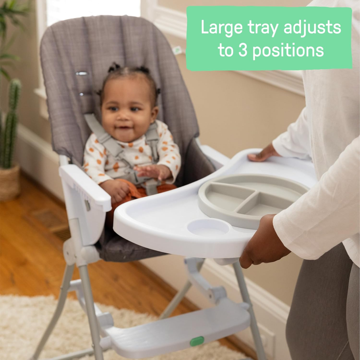 Ingenuity: Ity by Ingenuity Sun Valley Compact Folding High Chair, Food-Grade Safe Plate, Safety Harness, for Ages 6 Months and Up, Unisex - Grey image number 4