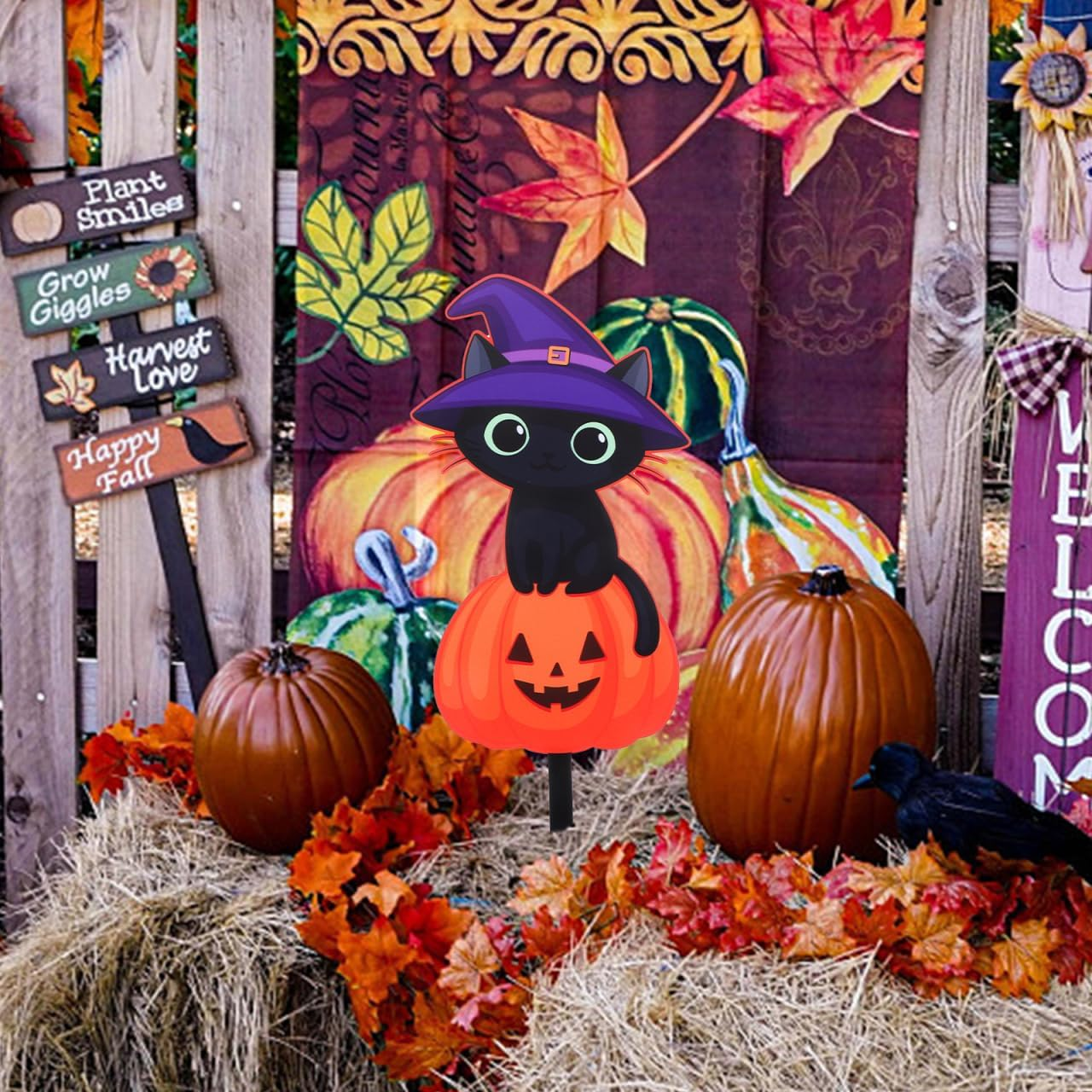 ORFOFE Halloween Garden Cat Stake Outdoor Sign Acrylic Halloween Decorations Home and Garden Double-Sided Printing Festive image number 6