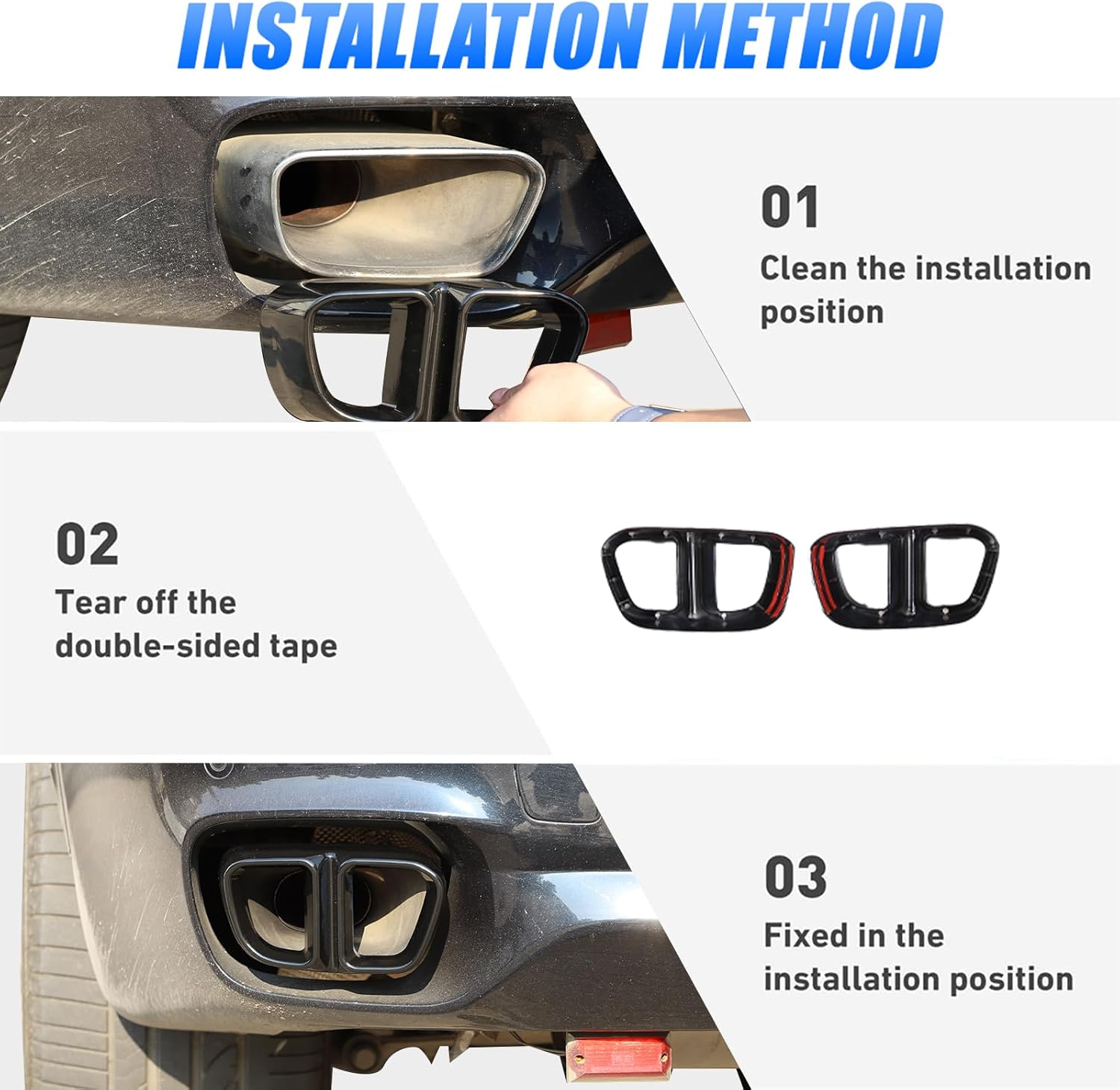 Aluminum Alloy Exterior Accessories Exhaust Muffler Tail Pipe Trim Cover for BMW X5 F15 X6 F16 2014-2019(Suitable for M Sports Version) (Bright Black) image number 3