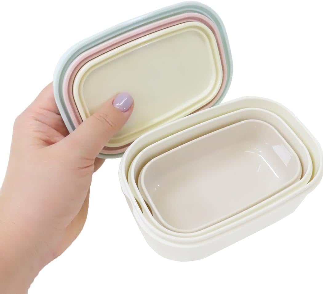 Hokkori Mokomocha Antibacterial 3P Nesting Lunch Box, Rectangle