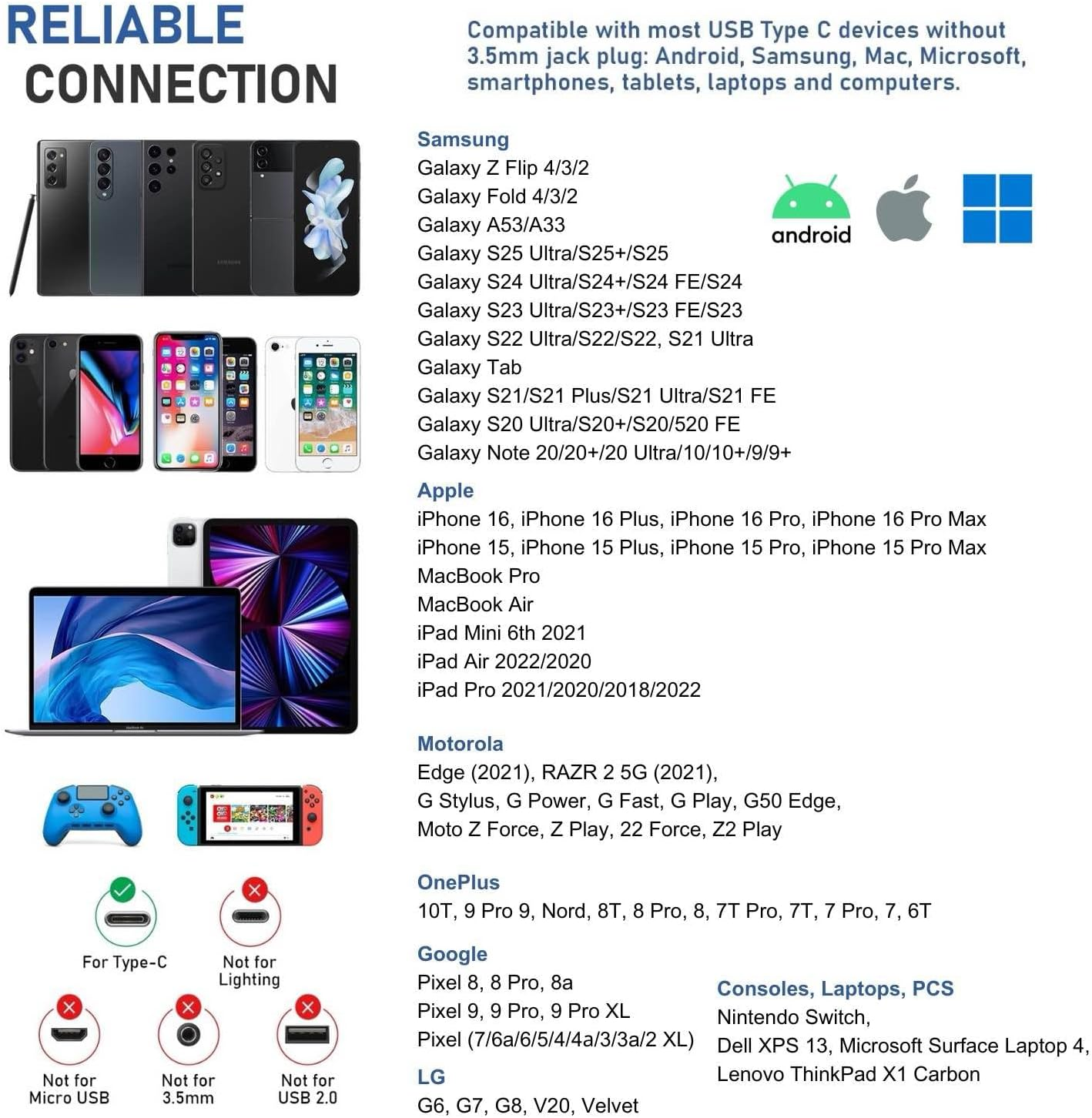 LUDOS OMNITONE USB C Headphones, 5 Years Warranty, USB-C Earbuds for Iphone 16 15 Pro Max plus Samsung Galaxy S24 S23 Ultra S22 S21 FE S20 Z Flip 3 Fold 4 A53 A54, USB Type C Earphones for Ipad Pro image number 5