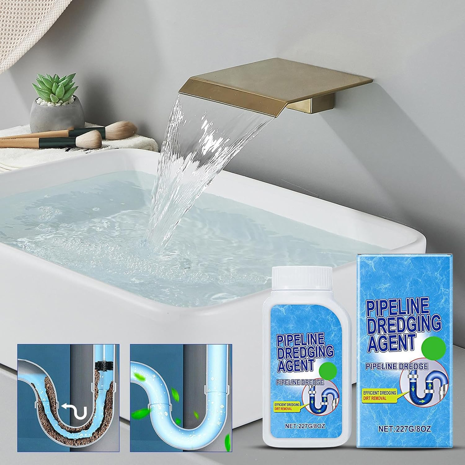 Pipeline Dredging Agent,Quick Drain Toilet Cleaner - Fast Breakdown Unclogger Powder Eliminator for Kitchen Pipeline Shower Sinks Tank image number 3
