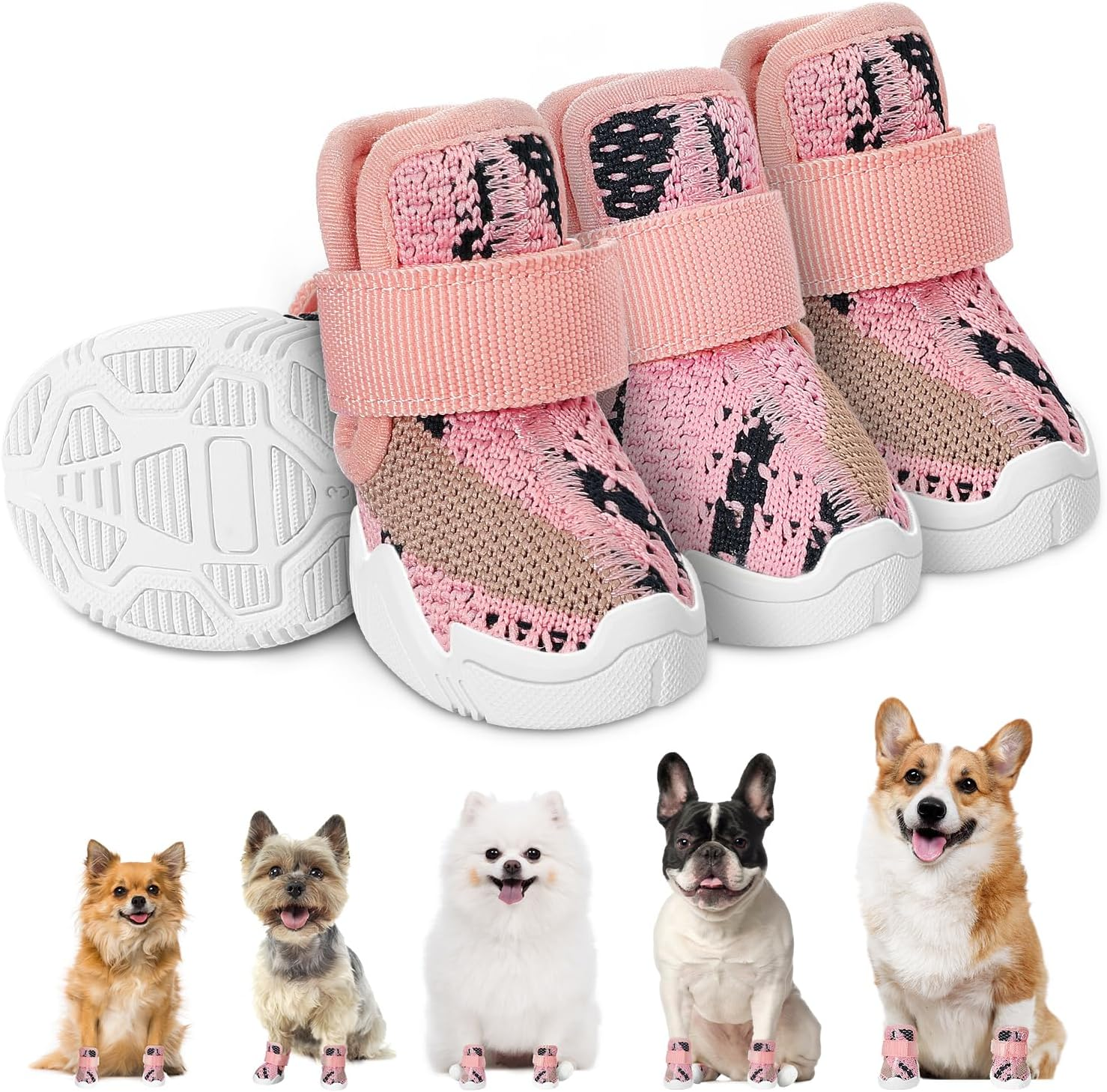 Slowton Dog Shoes for Small Dogs - 4PCS Breathable Dog Boots & Paw Protectors for Summer Hot Pavement with Rugged Anti-Slip Soles for Walking Running Hiking