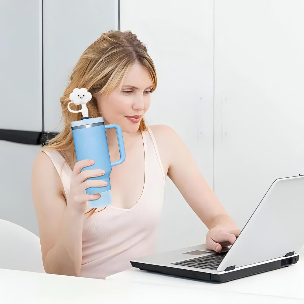 Spill Stoppers Set for Stanley Cup Accessories 7 Pcs Silicone Set Including 4 Pcs 10 Mm Straw Cover Cap 2 Pcs Leak Stoppers 1 Pcs Protective Boot for Stanley 20Oz 30Oz 40Oz Tumbler (White) - Pink image number 4