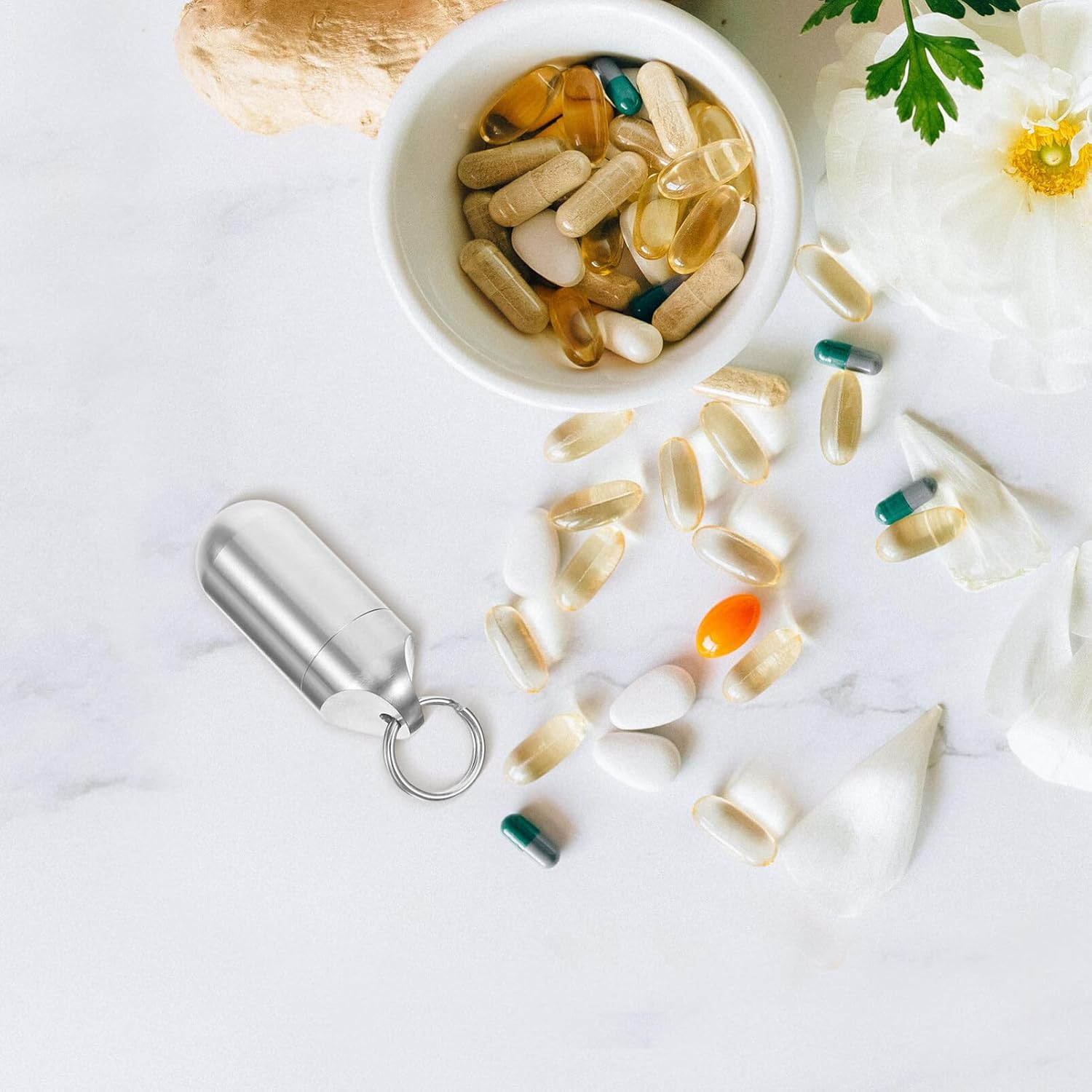 Iplusmile Metal Pill Organizer, Portable Waterproof Medicine Holder Keychain, Mini Pill Case for Outdoor Camping and Travel image number 3