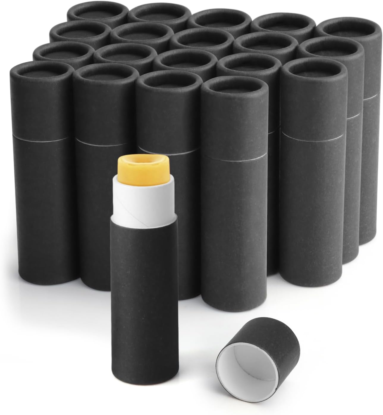 20Pcs 7G Paperboard Lip Balm Tubes Lipstick Containers round Refillable Kraft Containers for Solid Ointment Deodorant Sample Vial DIY Cosmetic Storage,Push-Up Style,Black image number 2