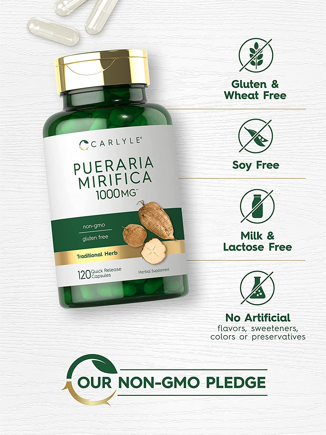 Pueraria Mirifica Capsules | 1000Mg | 120 Capsules | Non-Gmo & Gluten Free | by Carlyle image number 1
