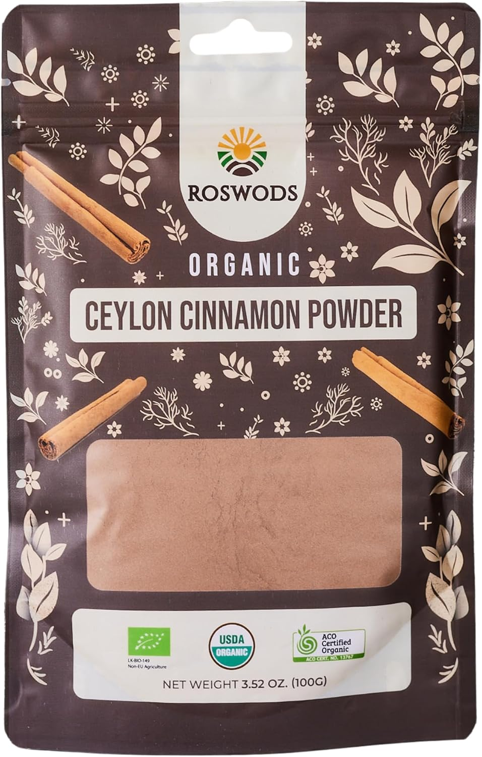 Roswods Australian Certified Organic Pure Ceylon Cinnamon Powder &ndash; Ceylon-Grown True Cinnamon with Sweet Aroma &ndash; Pure Organic Ground Cinnamon- 100G image number 3