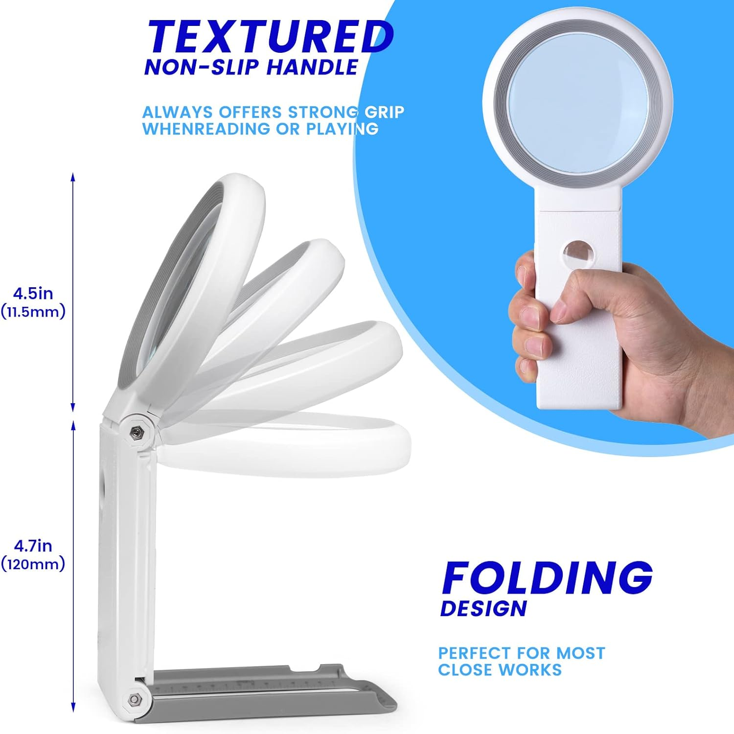 30X 10X Magnifying Glass with Light and Stand, Foldable Handheld Magnifying Glass 18 LED Illuminated Lighted Magnifier for Macular Degeneration, Seniors Reading, Close Work, Coins, Jewelry - Orange image number 4