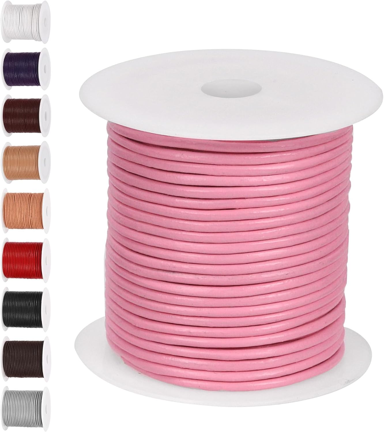 Swpeet 1 Roll 2Mm X 11Yard Leather Rope, Crafts round Cowhide, Jewelry Leather Cord, Natural Rawhide Rope for Jewelry Making, Shoelaces, Braided Bracelets, Versatile Applications (Pink)