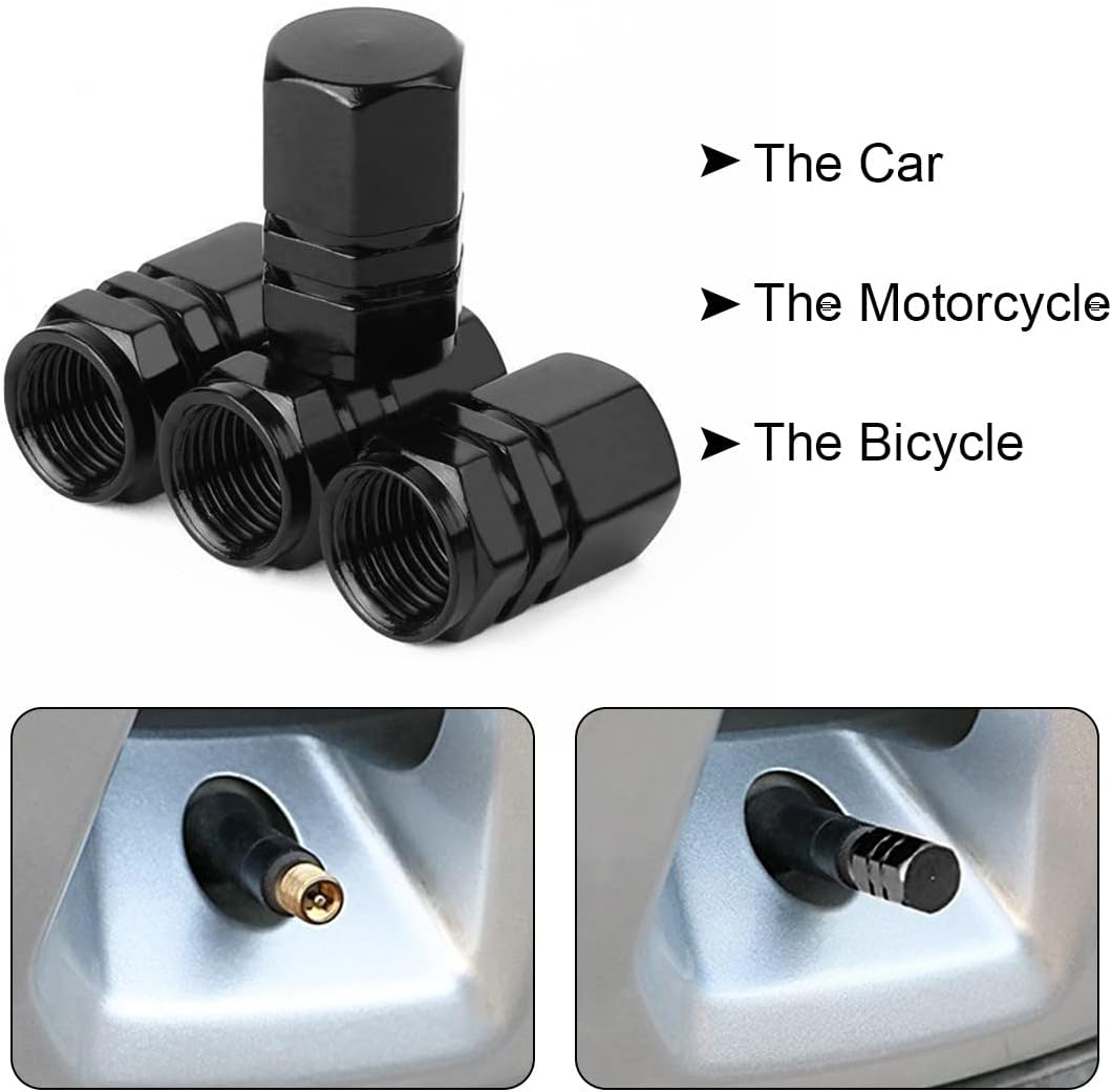 PLABBDPL Tyre Valve Caps 4 Pieces Aluminum Car Wheel Dust Cap Car Tire Marker with Hex Joint Universal Tyre Valve Caps (Black) image number 2