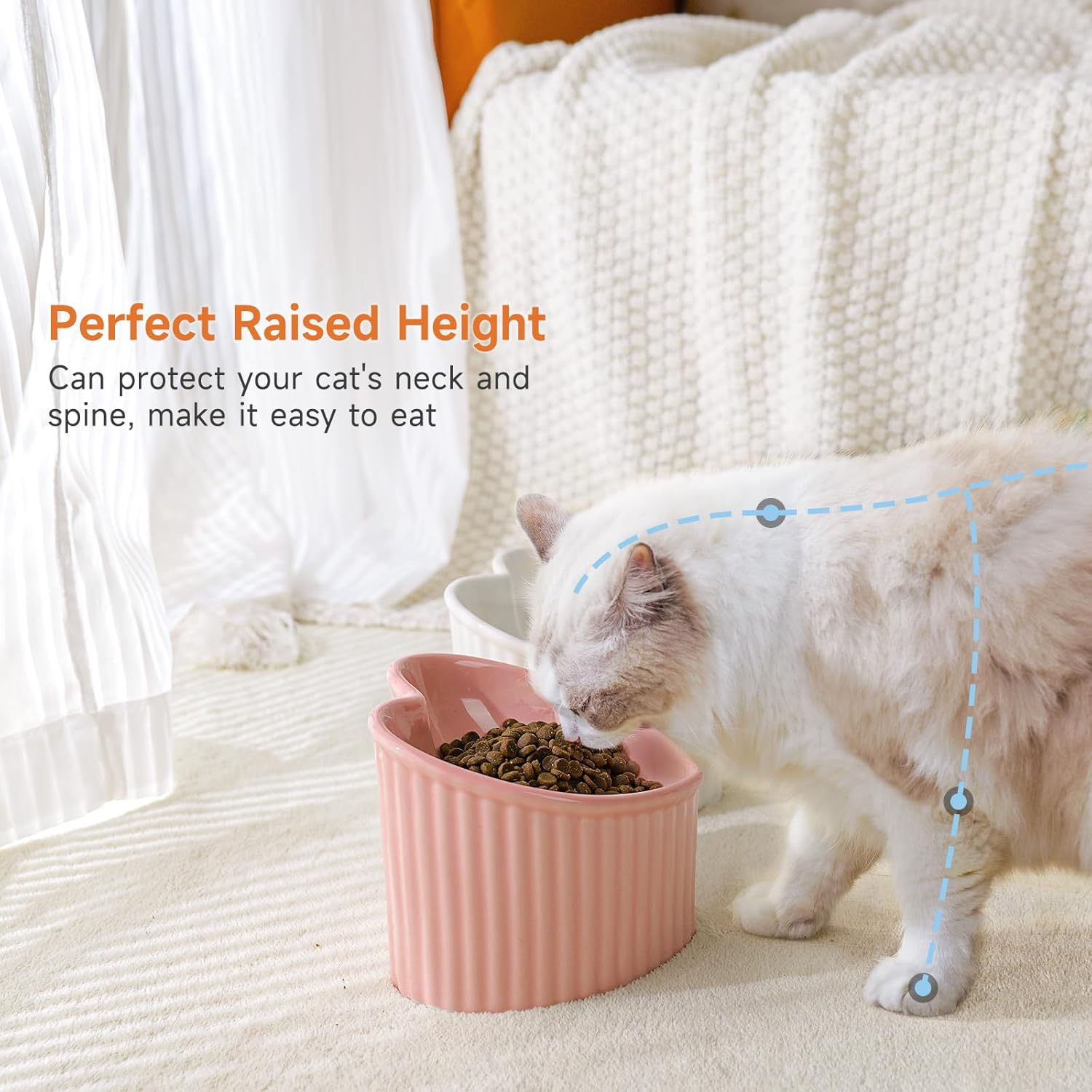 Yauyik Tilted Elevated Food Water Bowls Set of 2 - Ceramic Raised Cat Bowls - Pet Feeding Bowl Backflow Prevention for Cats Small Dogs, White & Pink image number 4