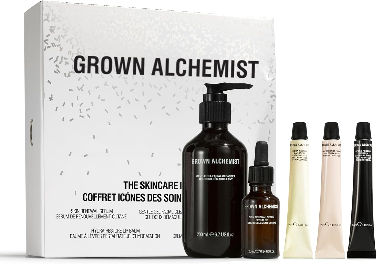 Grown Alchemist the Skincare Icons Holiday Set Kit, Hydra-Restore Lip Balm, Gentle Gel Facial Cleanser, Hydra-Restore Day Cream, Skin Renewal Serum & Skin Defense Primer. image number 5